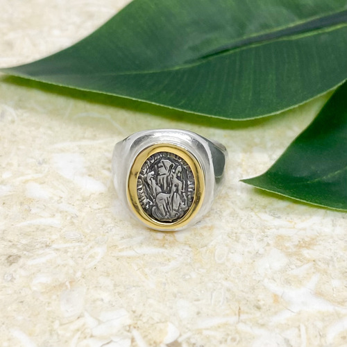Anillo Midi San Benito Religioso Plata 925 Y Oro T:7 Plateado 7