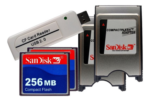 Kit 2x Cf 256 + 1 X Leitor Cf X Usb + 2 X Adaptador Pcmcia