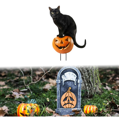 2 Figurita De Gato Para Jardín, 18,9 X 28 Cm Calabaza De