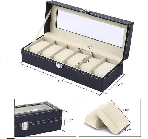 Imagen 6 de 10 de Organizador Estuche Caja 6 Relojes Exhibidor Elegante Joyas
