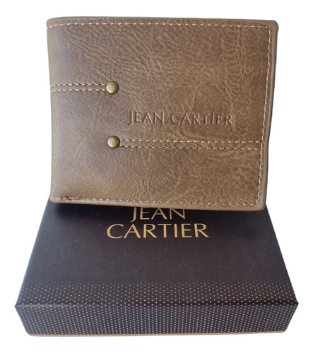 Billetera Cuero Eco Pu Hombre Ideal Jean Cartier Orig Color Marrón Claro