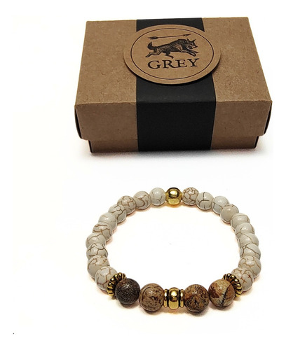 Pulsera De Hombre Piedra Marfil + Jaspe Sin Dijes