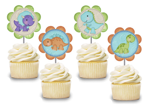 Baby Dinosaur Cupcake Toppers 12 Pc, Dino Picks Decoration D