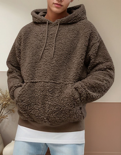 W Sudadera Con Capucha Y Cordón Para Hombre En Lana De Corde