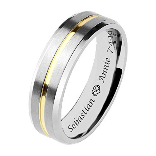 Anillos - Personalized Titanium Two Tone Gold & Silver Ring 
