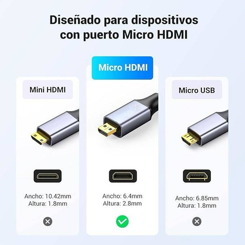 Cable Micro Hdmi A Hdmi Trenzado 3m,4k@60hz 3d,para Gopro