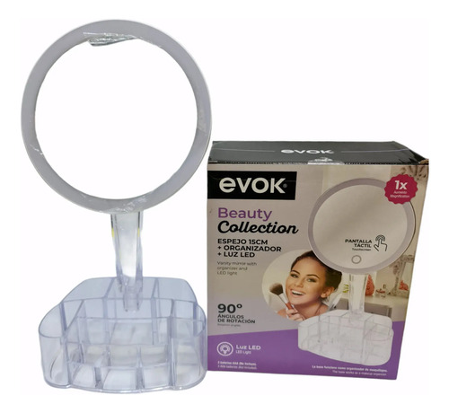 Espejo Con Luz Led Y Organizador Evok Maquillaje 1x Aumento