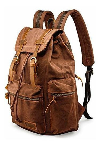 Mochila Vintage De Lona Y Cuero 21l Para Laptop 15 