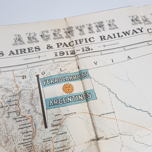 Antiguo Mapa Ferrocarril Arg Inglés 1912 Único Doc Mag 62098 (Usado)