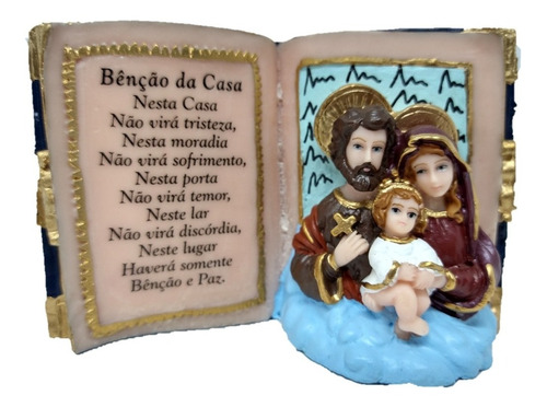 Imagem Sagrada Família Com Oração Livro Resina Rica Detalhes