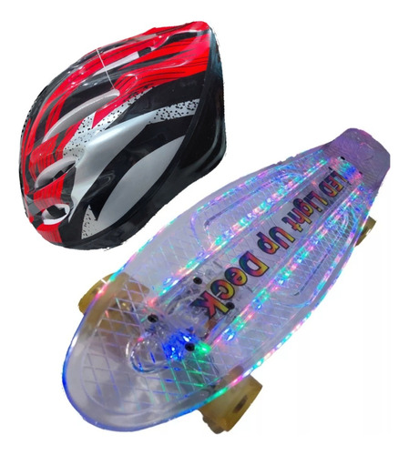 Patineta Tipo Penny Transparente Luces Led Recargable +casco