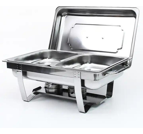 Rechaud Rm Retangular Em Aço Inox Banho 2 Cubas 11l Buffet