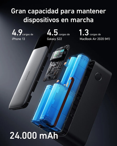 Cargador Portátil Power Bank Anker 737, 24000mah Cargador Pa Negro