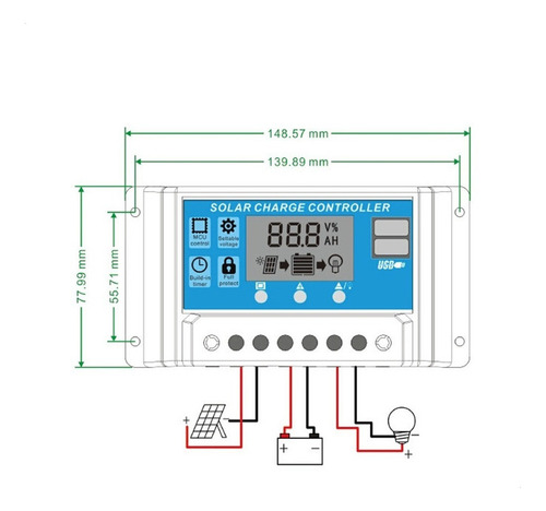 M Controlador De Carga Painel Solar 40a Usb 12/24v Pwm