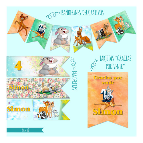 Bambi Kit Cumpleaños Imprimible Editable Candy Bar