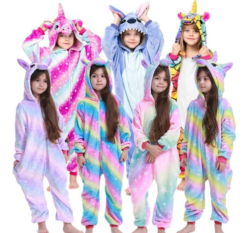 Imagen 3 de 9 de Pijama Infantil Fluorescente Niña Niño Invierno Unicornio