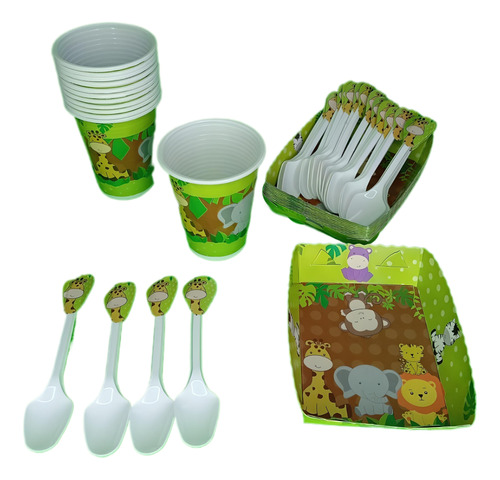 Kit Decoracion Selva Safari 36inv.+cubiertos Vasos