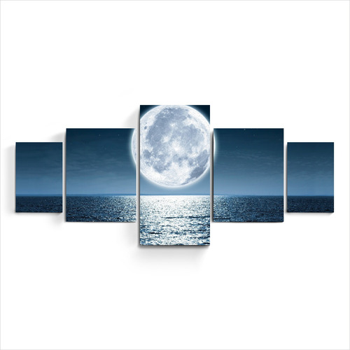 Cuadro Triptico Poliptico Luna Llena Paisaje Foto Deco Mar 