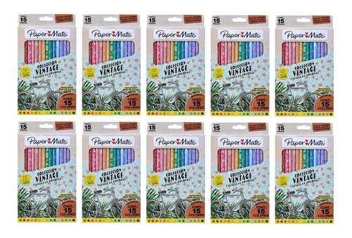 10 Cajas Lapices De Colores Paper Mate Vintage X15 Colores