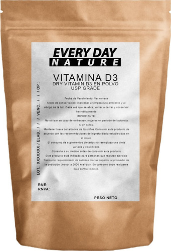 Vitamina D3 10 Gr 100% Polvo Pura Calidad Every Day Nature