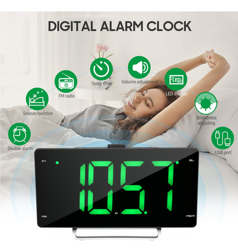 Reloj Despertador Digital Con Radio Fm, Doble Alarma, Pantal