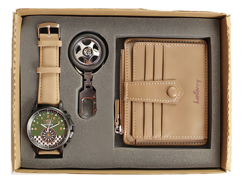 Set Reloj De Hombre, Cartera Y Llavero Sport A Color de la correa Caqui