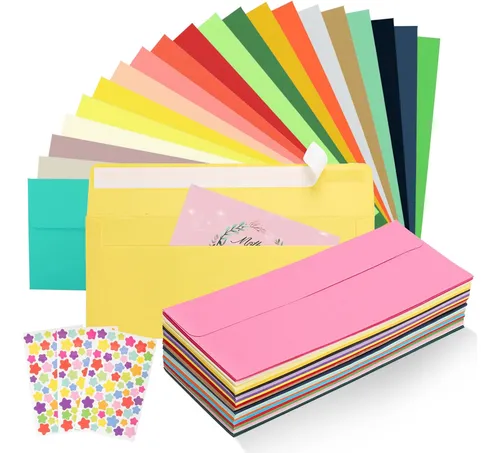 comprar 100 Sobres Coloridos, 10 Sobres Comerciales Con Solapa Cuadr