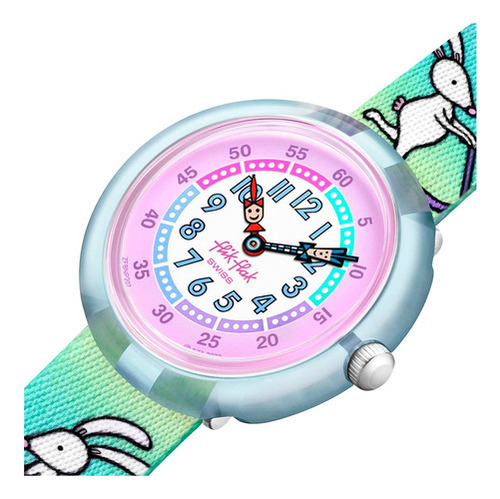 Reloj Flik Flak Be Hoppy! Para Niñas De Tela Celeste Color del fondo Rosa