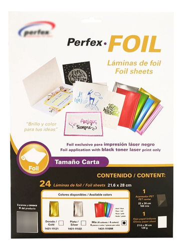 Perfex Foil Metalizado Multicolor T/carta 24 Laminas
