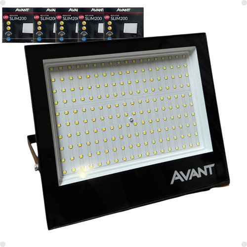 Kit 5 Refletores Led 200w Externo Branco Frio Avant Carcaça Preto Luz Branco-frio
