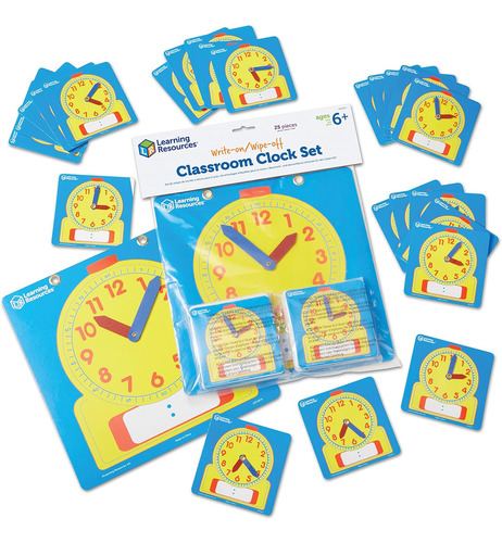 Learning Resources Write & Wipe Clocks Classroom Set - 25...
