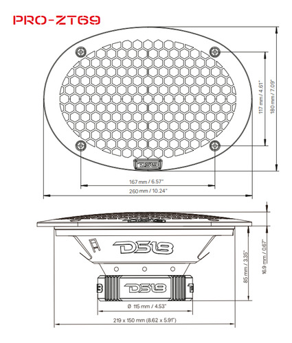 Bocina Medio Rango Para Automóvil DS18 PRO-ZT69 PRO-ZT Series 6X9 Pulgadas 550 Watts Máximo 225 Watts RMS 2 Vías 4 Ohms Color Negro 1 Unidad