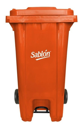 Bote 240 L Con Ruedas Y Pedal Color Naranja