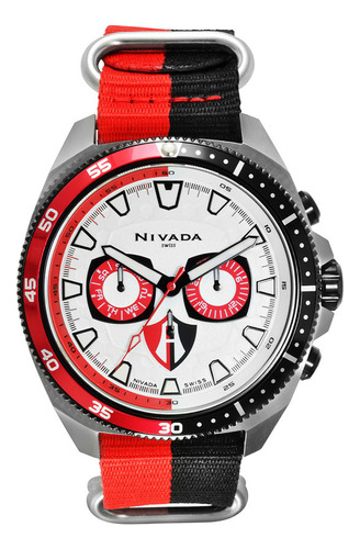Reloj Nivadaclub Atlas, Cab, Acero/caucho Rojo Negro, Índice Color de la correa Negro Color del fondo Blanco