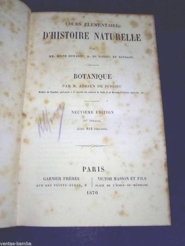 1870 Botanique Histoire Naturelle Jussieu - Garnier Frances