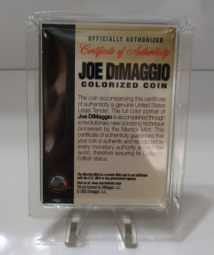 Moneda De Coleccion Joe Di Maggio Hall Of Fame Del Beisbol