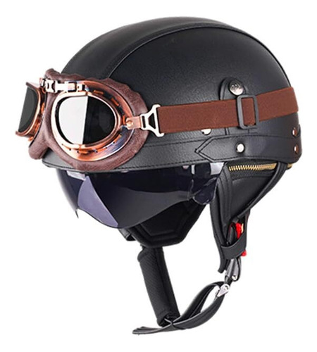 Casco De Moto Vintage, Gorra De Cuero Retro Con Forma De Cal