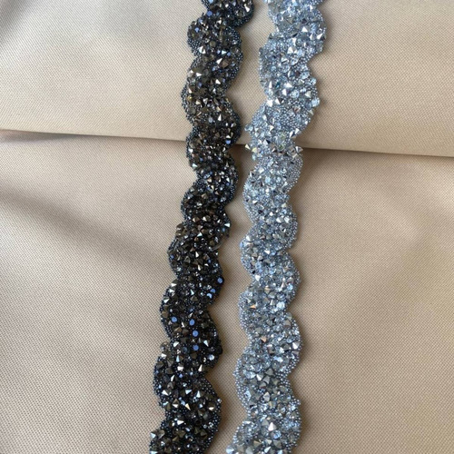 Tira De Piedras Strass Peltre Plata Textil Termo Galon