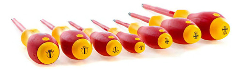 Juego De 7 Destornilladores Aislamiento 1000V Wiha 32099 (Incluye Philips #1, #2 y #3, Plano 3,5mm, 4mm, 5,5mm y 5,6mm) Fabricado en Alemania