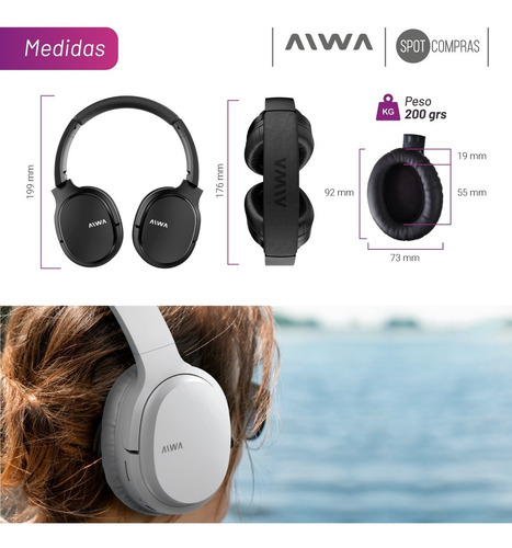 Imagen 7 de 10 de Auricular Bluetooth Aiwa Plegable Ava-bt301n Mic