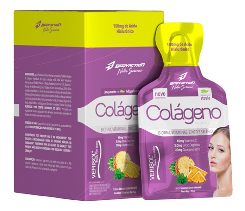 Colágeno Em Gel  Hidrolisado Verisol 10 Sachês Bodyaction Sabor Frutas Vermelhas