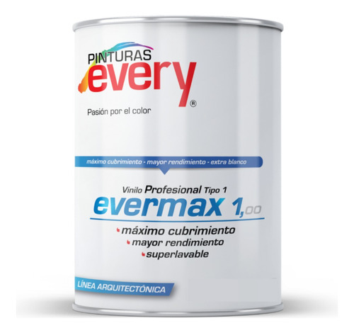 Pintura Vinilo Tipo 1 Evermax Cubeta - Gal  Color Blanco