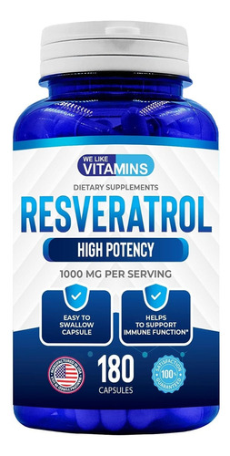 Resveratrol 1000 Mg 180 Cápsulas Antioxidante Hecho En Usa