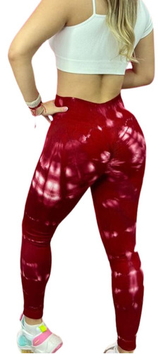 Leggins Tie Dye Push Up Sin Costuras Rojo