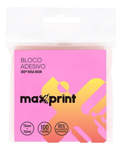 Bloco Adesivo 360º Rosa Neon Maxprint 100 Folhas
