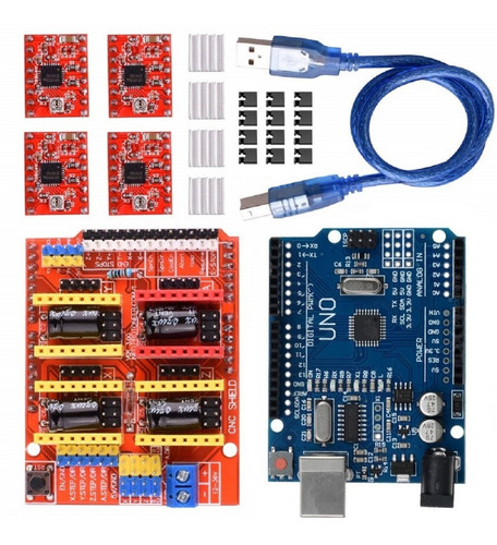 Kit Cnc Shield V3 Compatível A Arduino Smd + 4 Driver A4988
