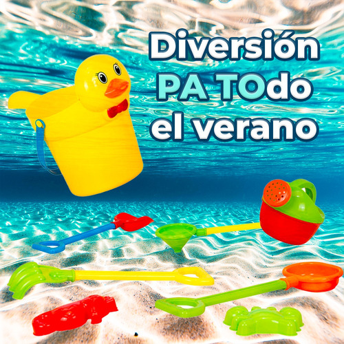 Kit Juguetes Playa Arena Cubeta Pato Pala Regadera Moldes