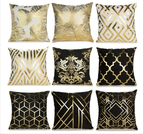 Imagen 4 de 9 de Fundas Para Cojines Con Estampados Dorados 45x45cm X Unidad