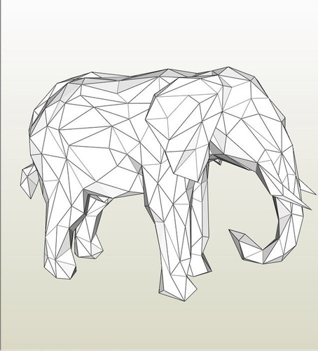 Elefante Papercraft Origami 3d Molde Impresón Via E-mail