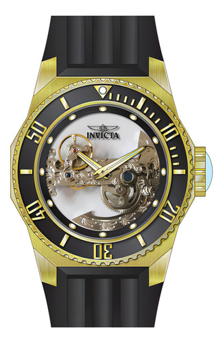 Pulseira de relógio masculina automática Invicta 25625 Russian Diver, cor dourada/preta